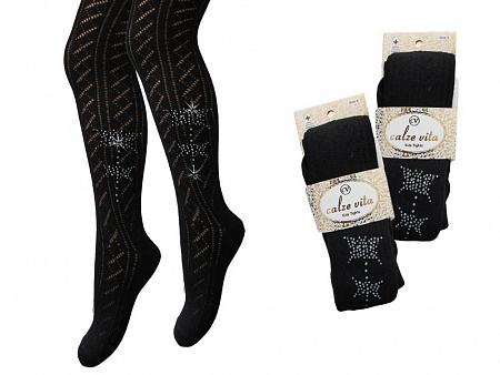 Колготки черные ажурные со стразами для девочки   CALZE VITA
